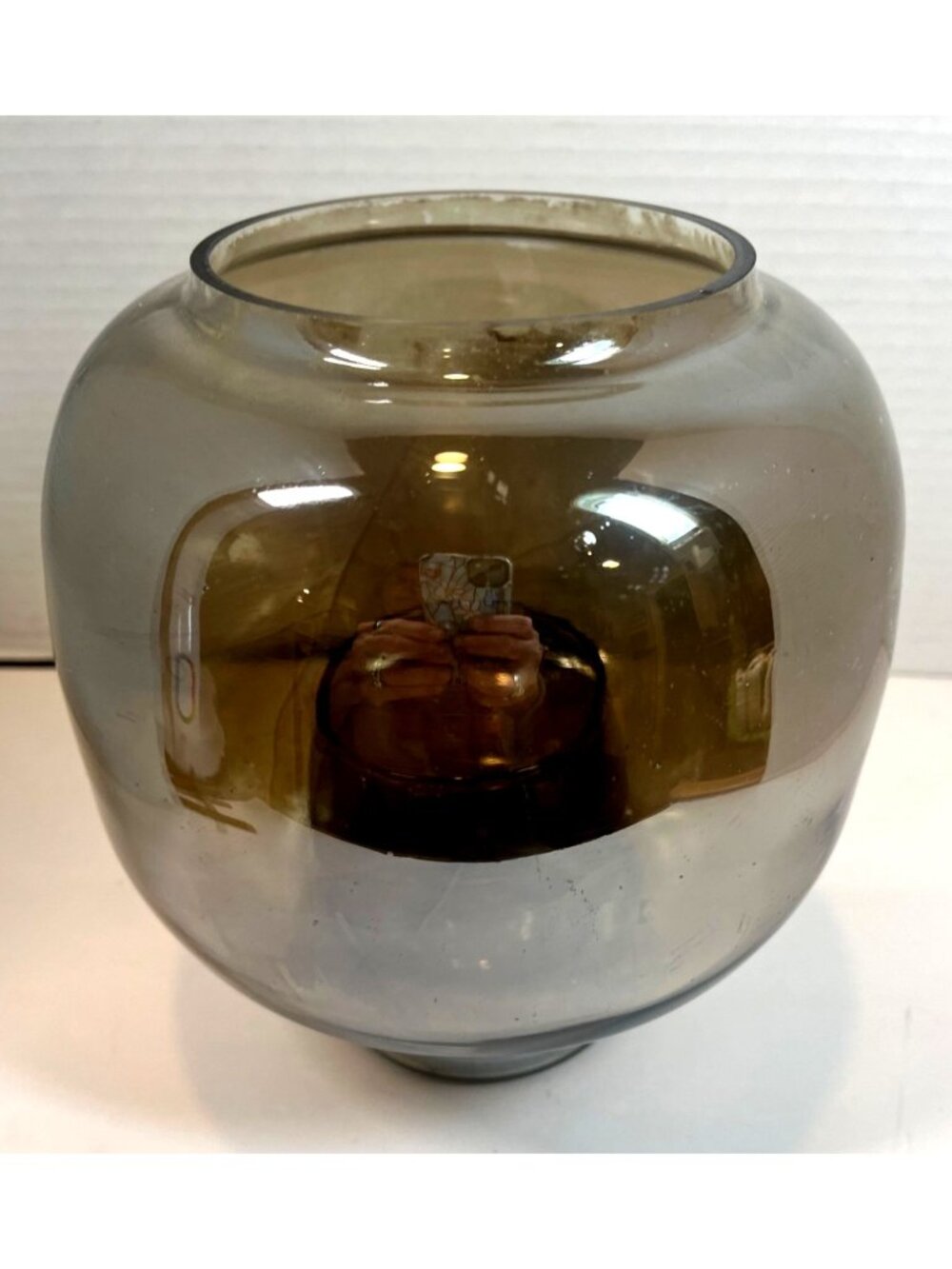 Large Smoky Gray Glass Candle Light and globe With Rounded Design 8 Inches Tall